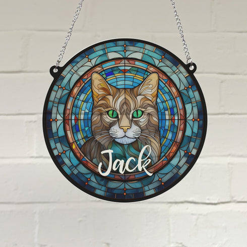 Cat Tabby Personalised Stained Glass Effect Suncatcher